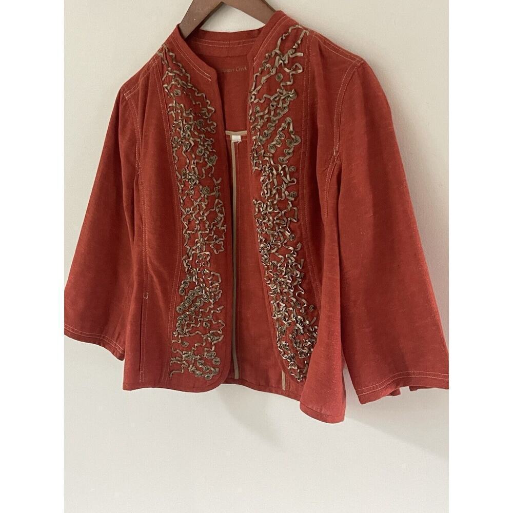 Coldwater Creek Linen Womens Cropped Ribbon Jacket Orange Career Travel Office - Picture 2 of 13